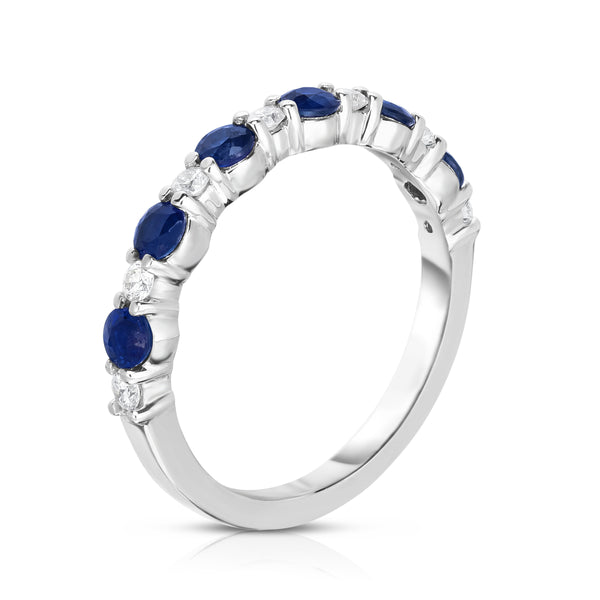 14K White Gold Blue Sapphire & Diamond (0.17 Ct, G-H Color, SI2-I1 Clarity) Ring