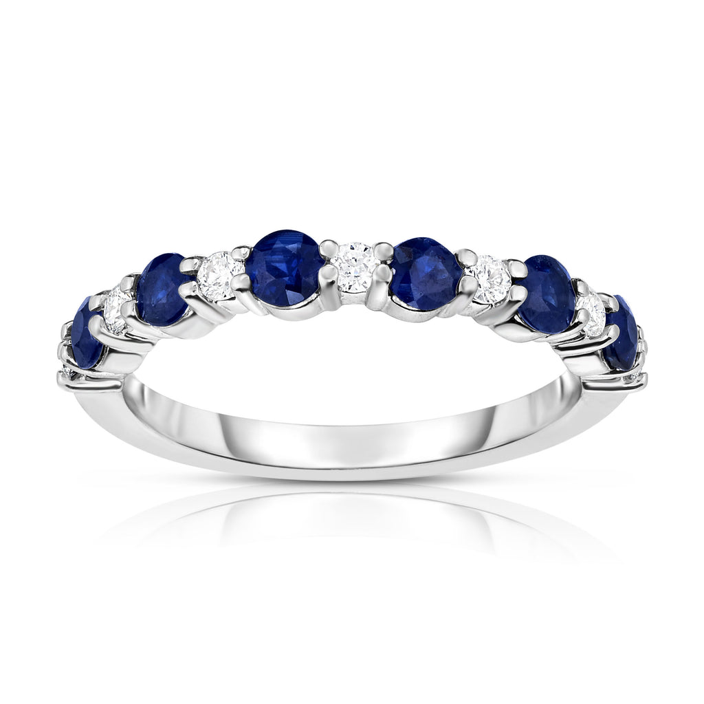 14K White Gold Blue Sapphire & Diamond (0.17 Ct, G-H Color, SI2-I1 Clarity) Ring