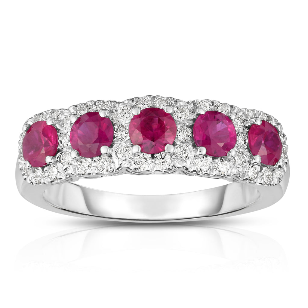 14K White Gold Ruby & Diamond (0.35 Ct, G-H Color, SI2-I1 Clarity) Wedding Ring