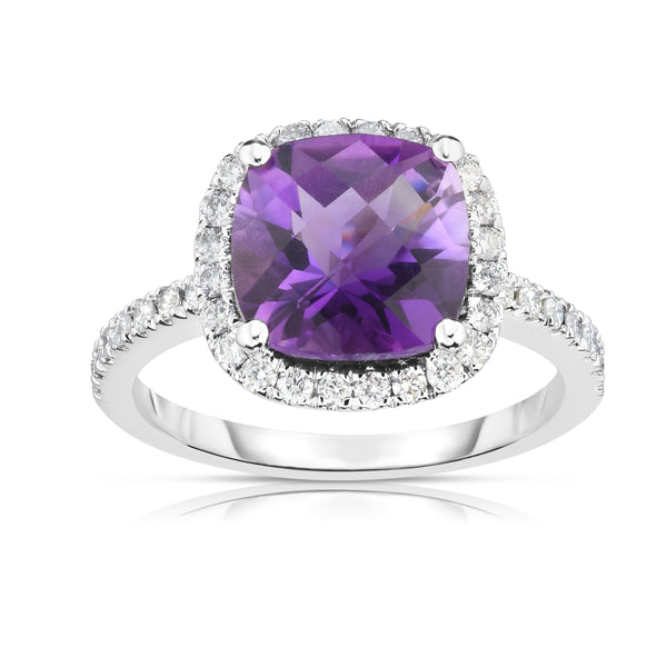 14K White Gold Cushion Gemstone & Diamond (0.35 Ct, G-H Color, SI2-I1 Clarity) Ring