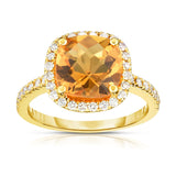 14K White Gold Cushion Gemstone & Diamond (0.35 Ct, G-H Color, SI2-I1 Clarity) Ring