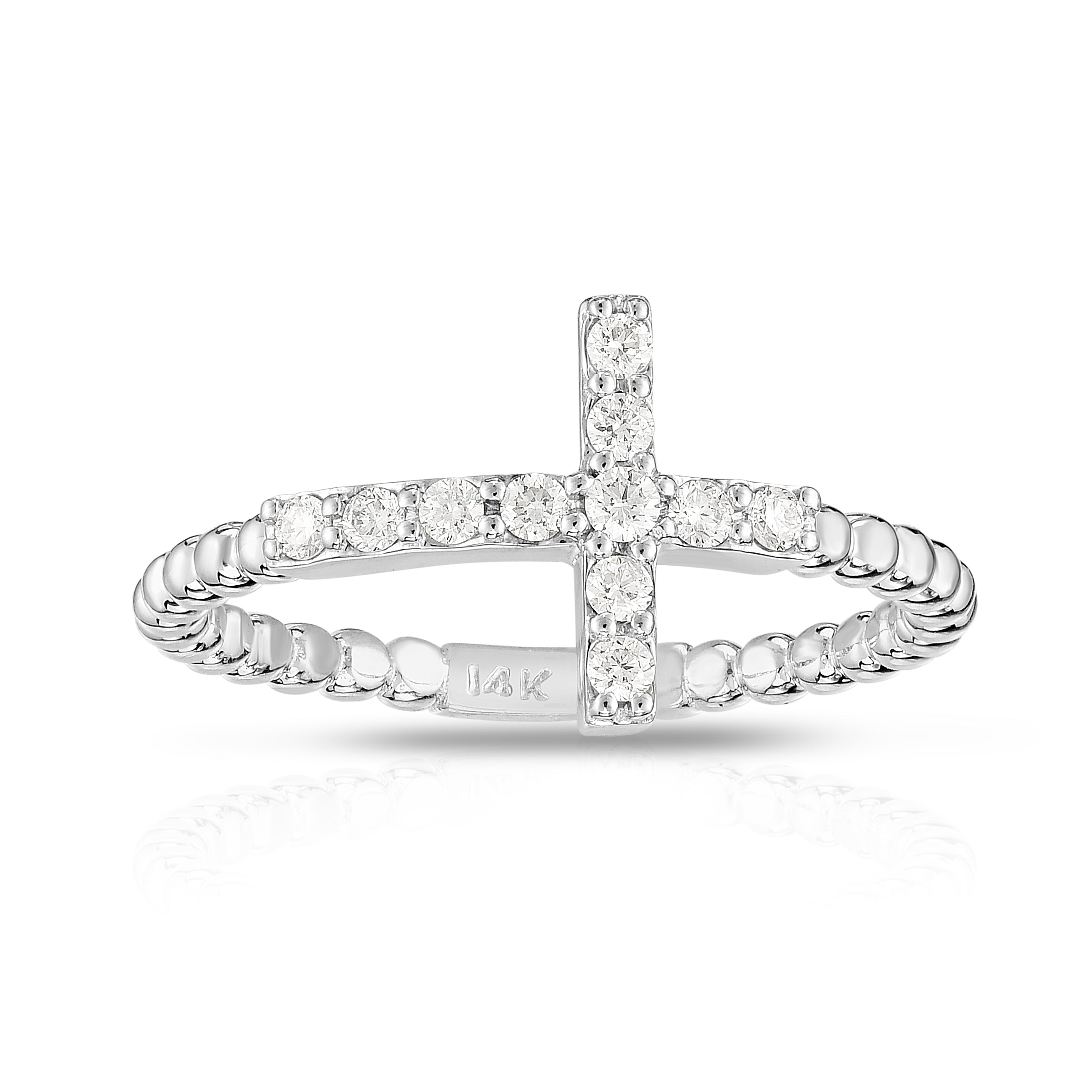 0.15Ct Diamond Bead Cross Ring in 14K Gold