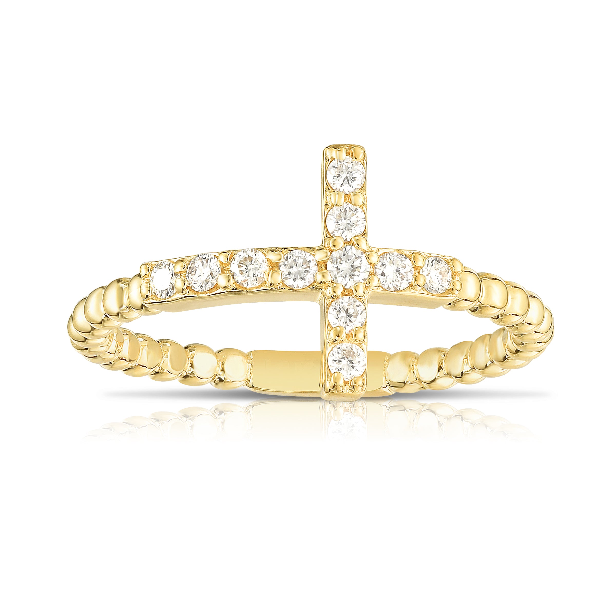 0.15Ct Diamond Bead Cross Ring in 14K Gold