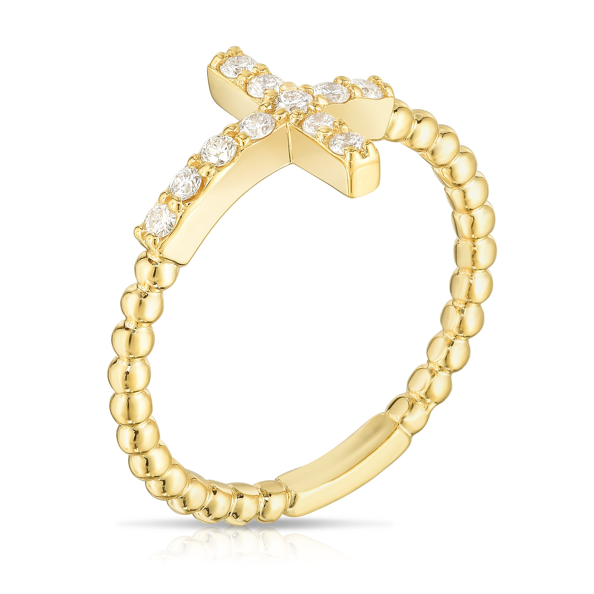 0.15Ct Diamond Beaded Cross Ring in 14K Gold