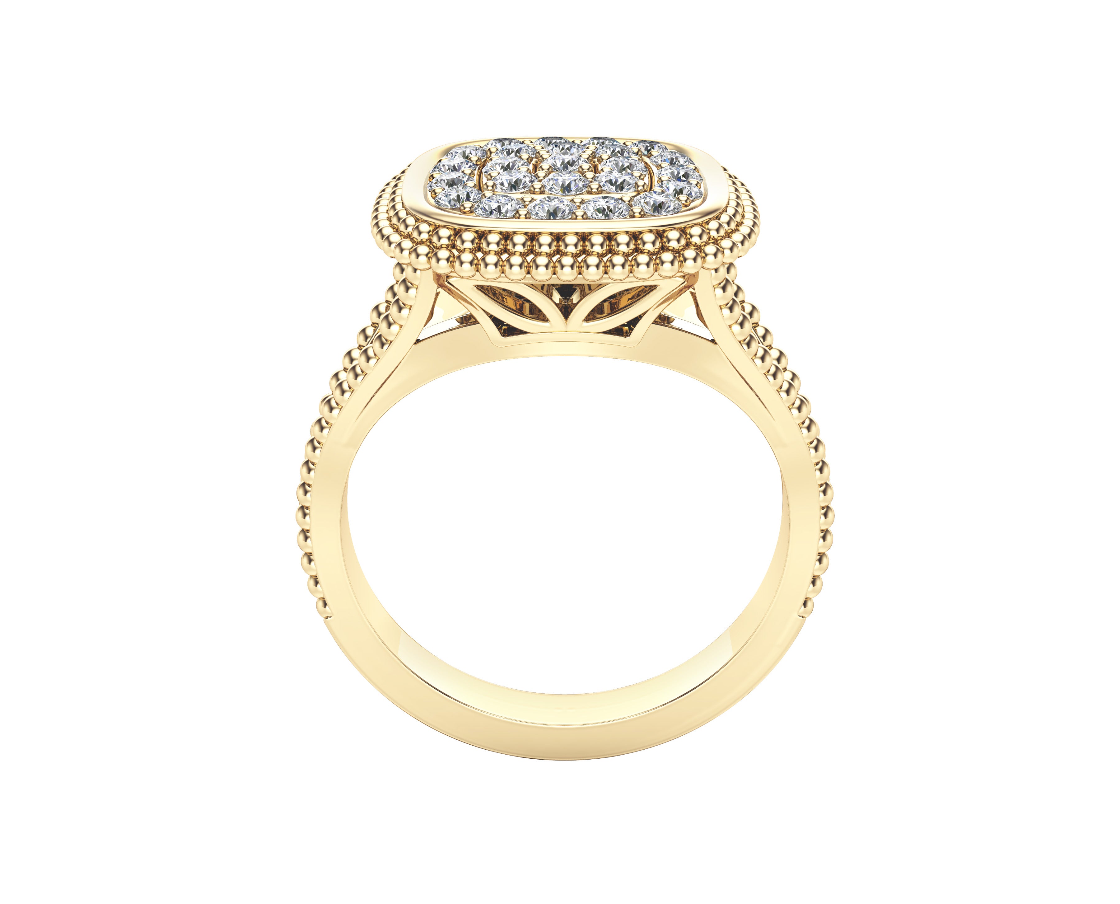 0.50Ct Diamond Beaded Square Ring in 14K Gold