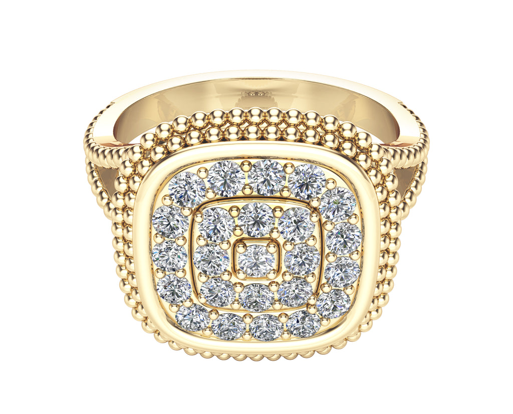 14K Gold Diamond (0.50 Ct, G-H Color, SI2-I1 Clarity) Beaded Square Ring