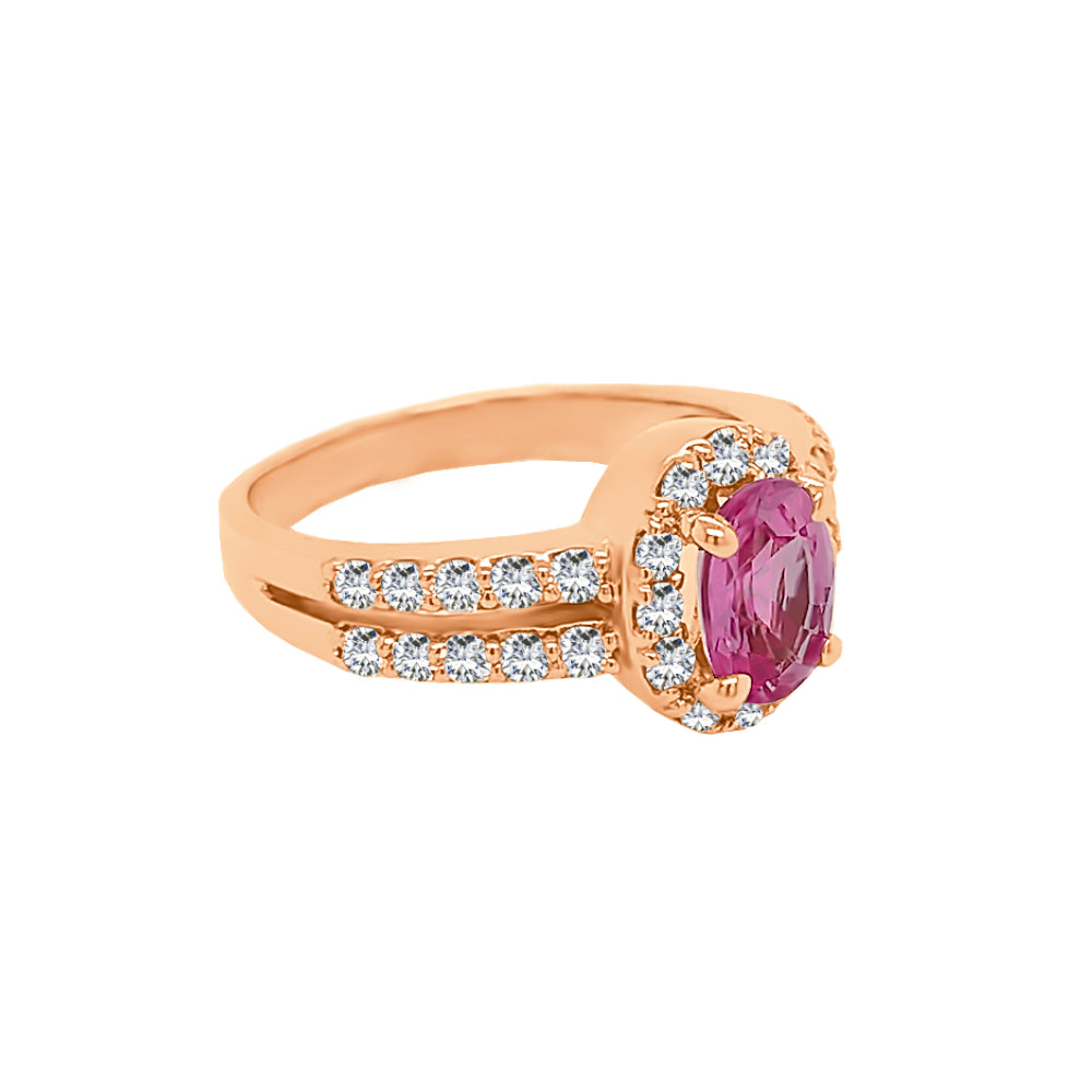 Pink Sapphire & 0.60Ct Diamond Engagement Ring in 14K Gold