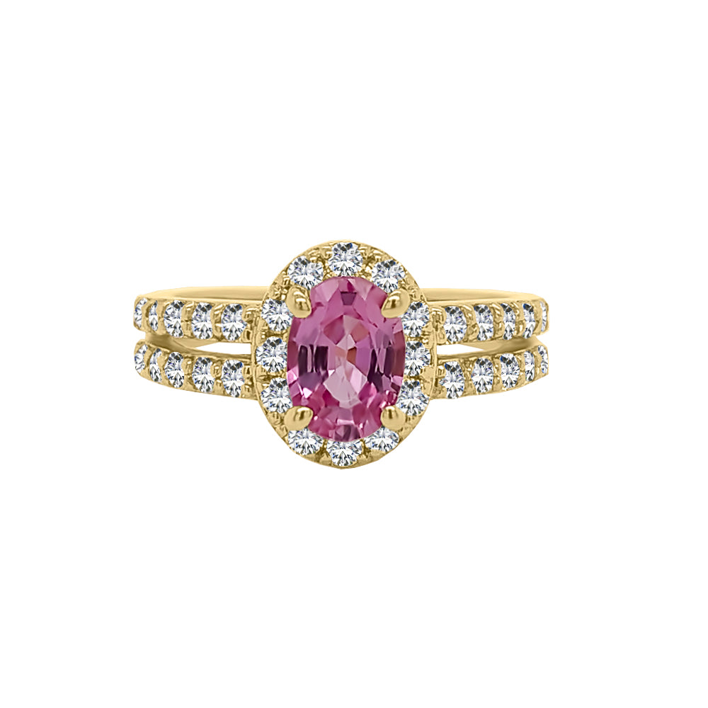 Pink Sapphire & 0.60Ct Diamond Engagement Ring in 14K Gold