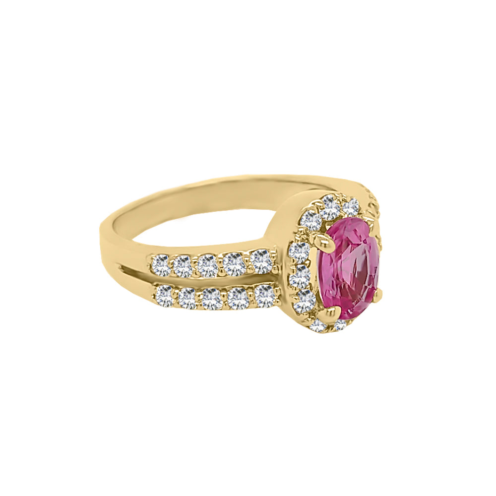 Pink Sapphire & 0.60Ct Diamond Engagement Ring in 14K Gold