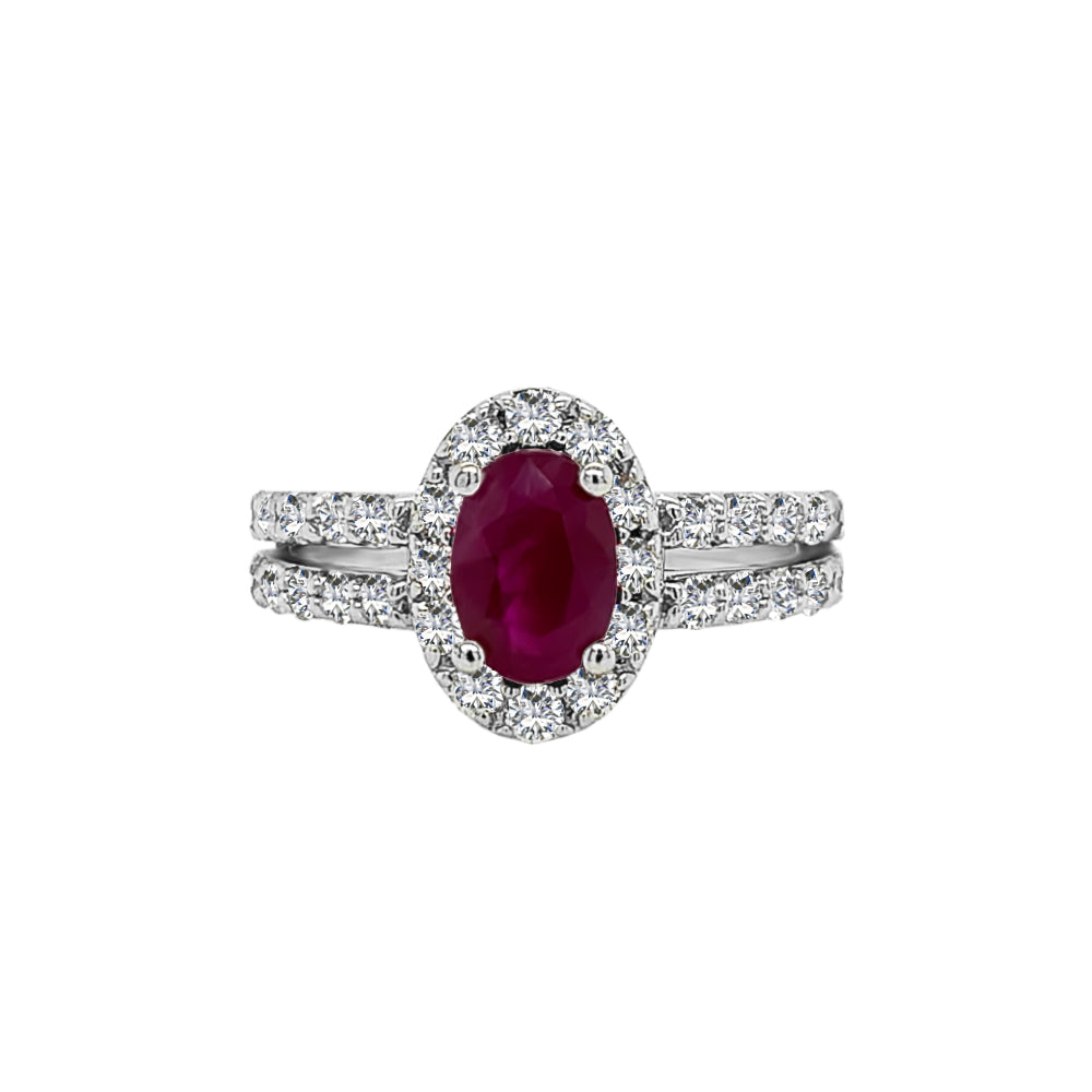 Ruby & 0.60Ct Diamond Engagement Ring in 14K White Gold