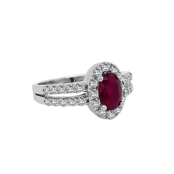 14K White Gold Ruby & Diamond (0.60 Ct, G-H Color, SI2-I1 Clarity) Engagement Ring