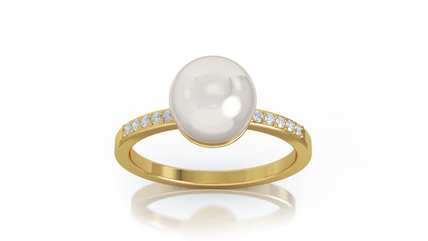 14K Gold 7MM Pearl & Diamond Ring (0.08 Ct, G-H Color, SI2-I1 Clarity)