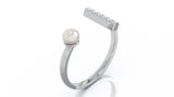 14K Gold 4.5MM Pearl & Diamond Bar Ring (0.08 Ct, G-H Color, SI2-I1 Clarity)