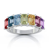 Sterling Silver 6x4MM Emerald Cut Rainbow Gemstone Ring