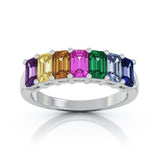 14K Gold 5x3MM Emerald Cut Rainbow Multi-Sapphire Ring