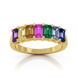 14K Gold 5x3MM Emerald Cut Rainbow Multi-Sapphire Ring