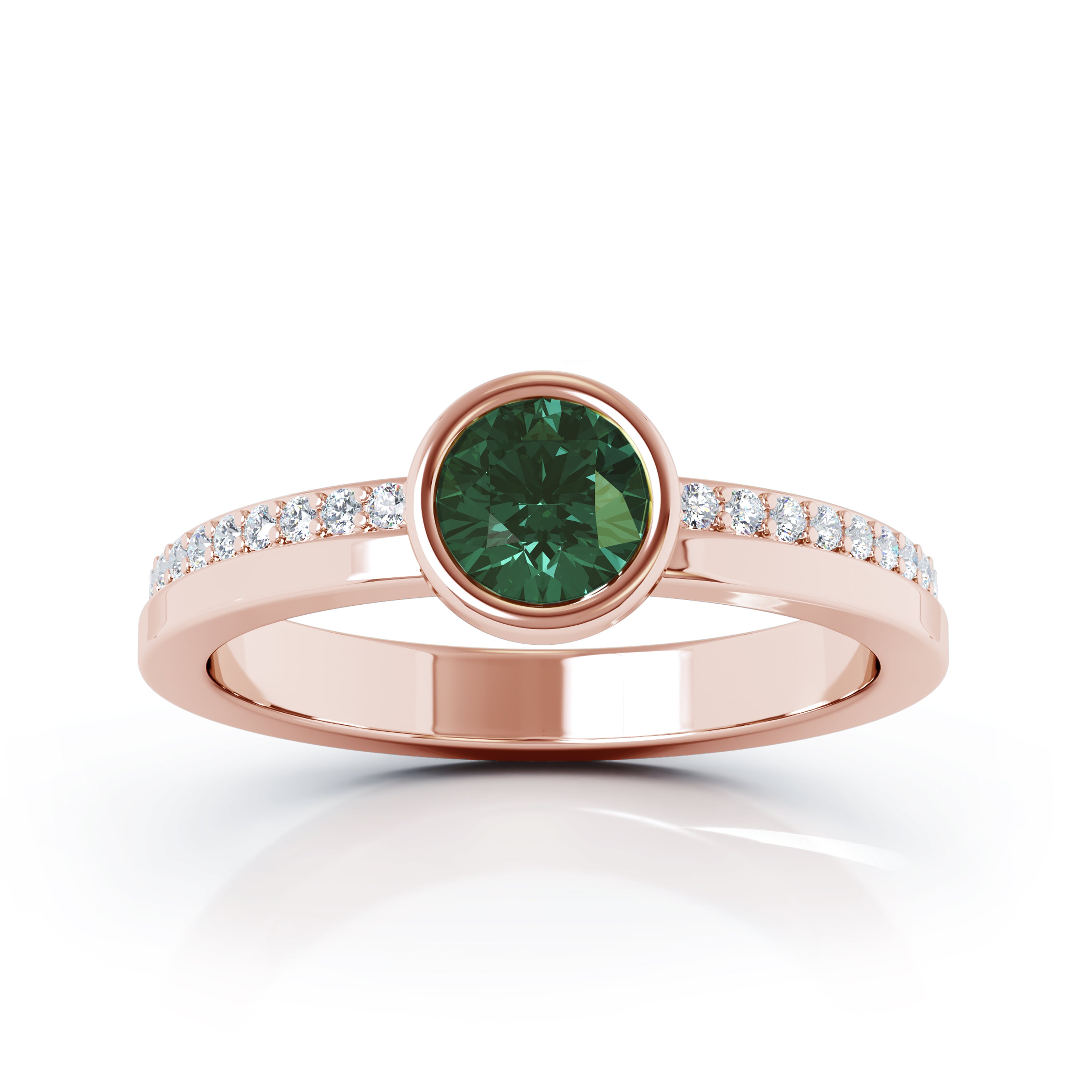 Bezel 5MM Tourmaline & 0.15Ct Diamond Ring in 14K Gold