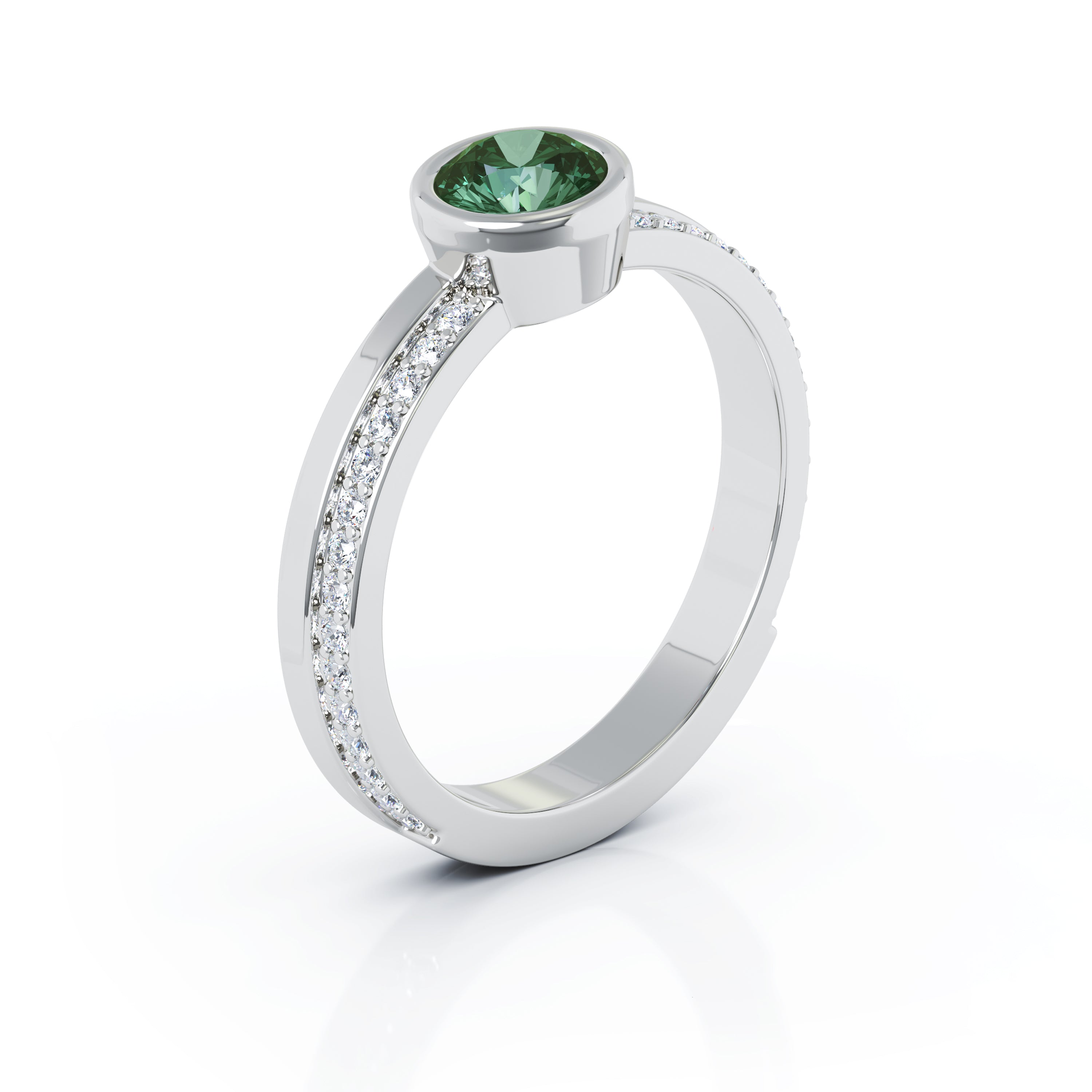 Bezel 5MM Tourmaline & 0.15Ct Diamond Ring in 14K Gold