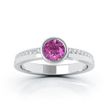 14K Gold Bezel 5MM Pink Sapphire & Diamond Ring (0.15 Ct, G-H, SI2-I1)