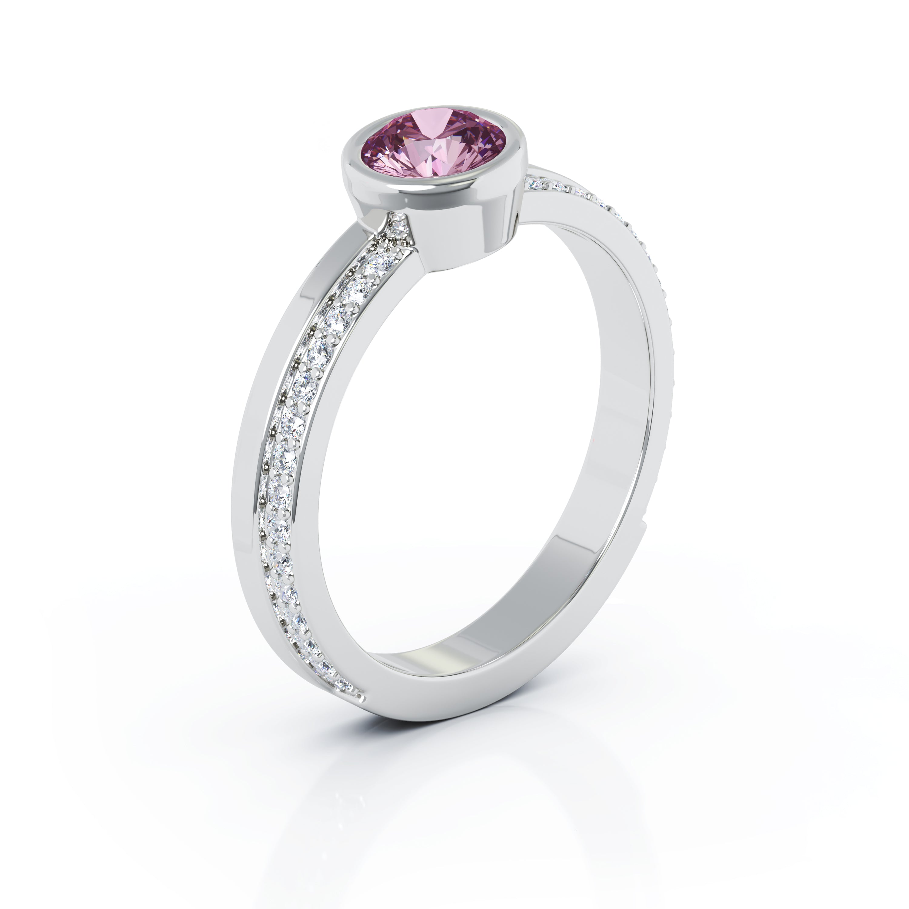 Bezel 5MM Tourmaline & 0.15Ct Diamond Ring in 14K Gold