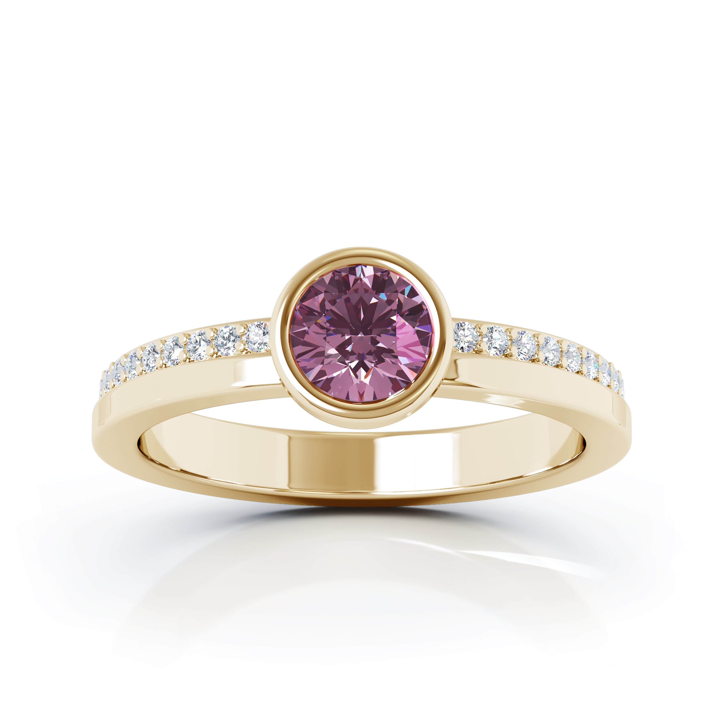 Bezel 5MM Tourmaline & 0.15Ct Diamond Ring in 14K Gold