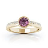 14K Gold Bezel 5MM Pink Tourmaline & Diamond Ring (0.15 Ct, G-H, SI2-I1)