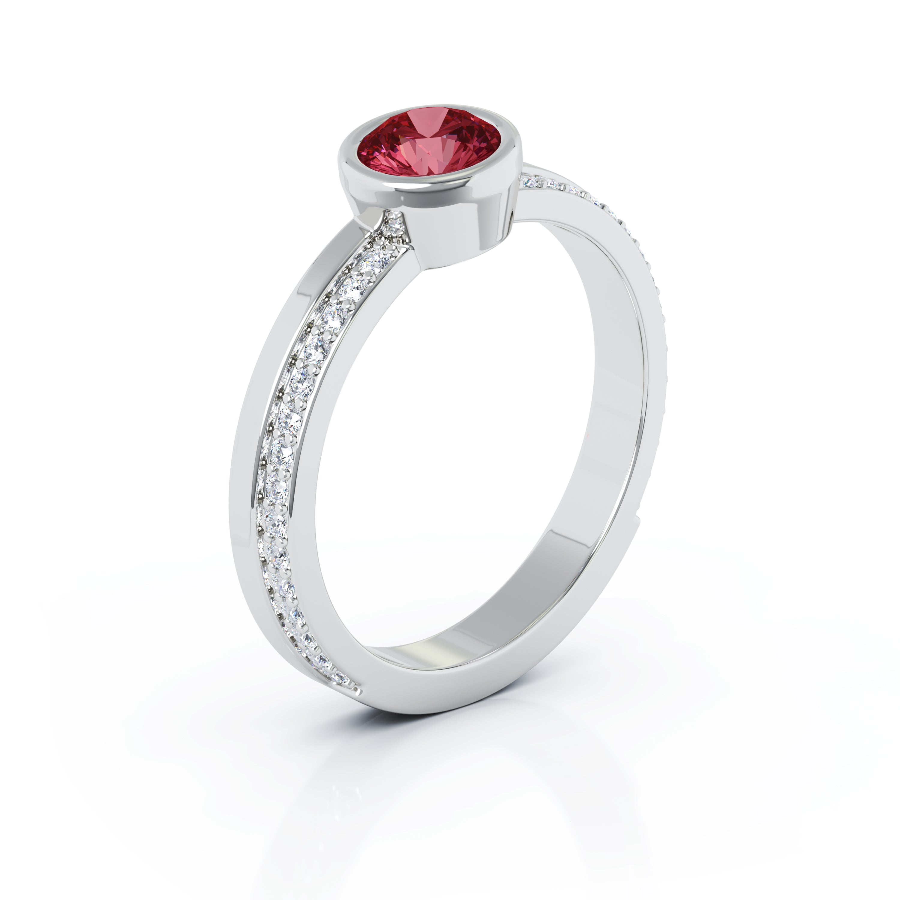 Bezel 5MM Gemstone & 0.15Ct Diamond Ring in 14K Gold