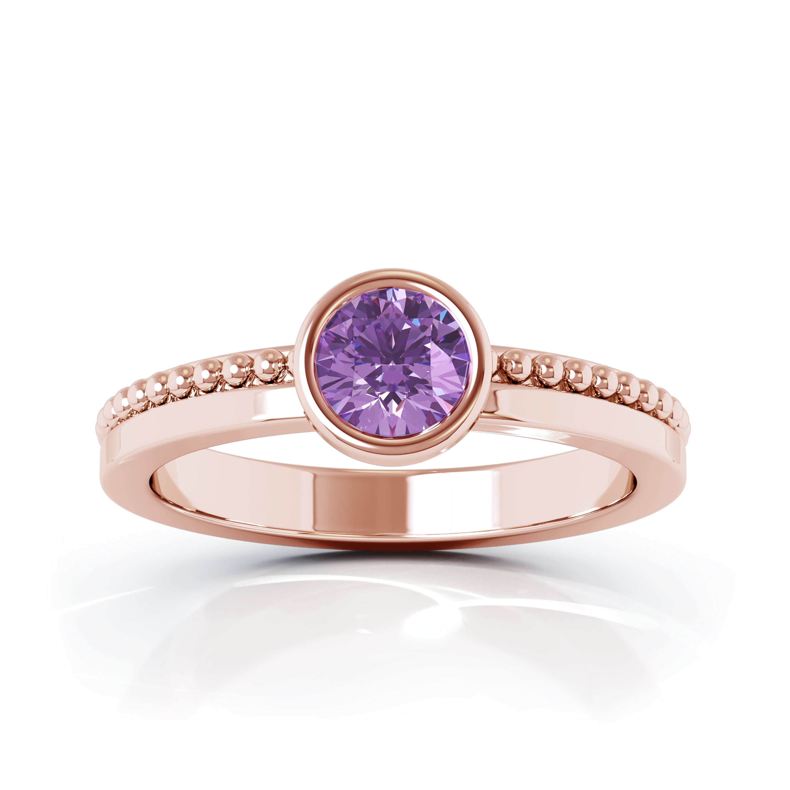 Bezel 5MM Amethyst Bead Style Ring in 14K Gold