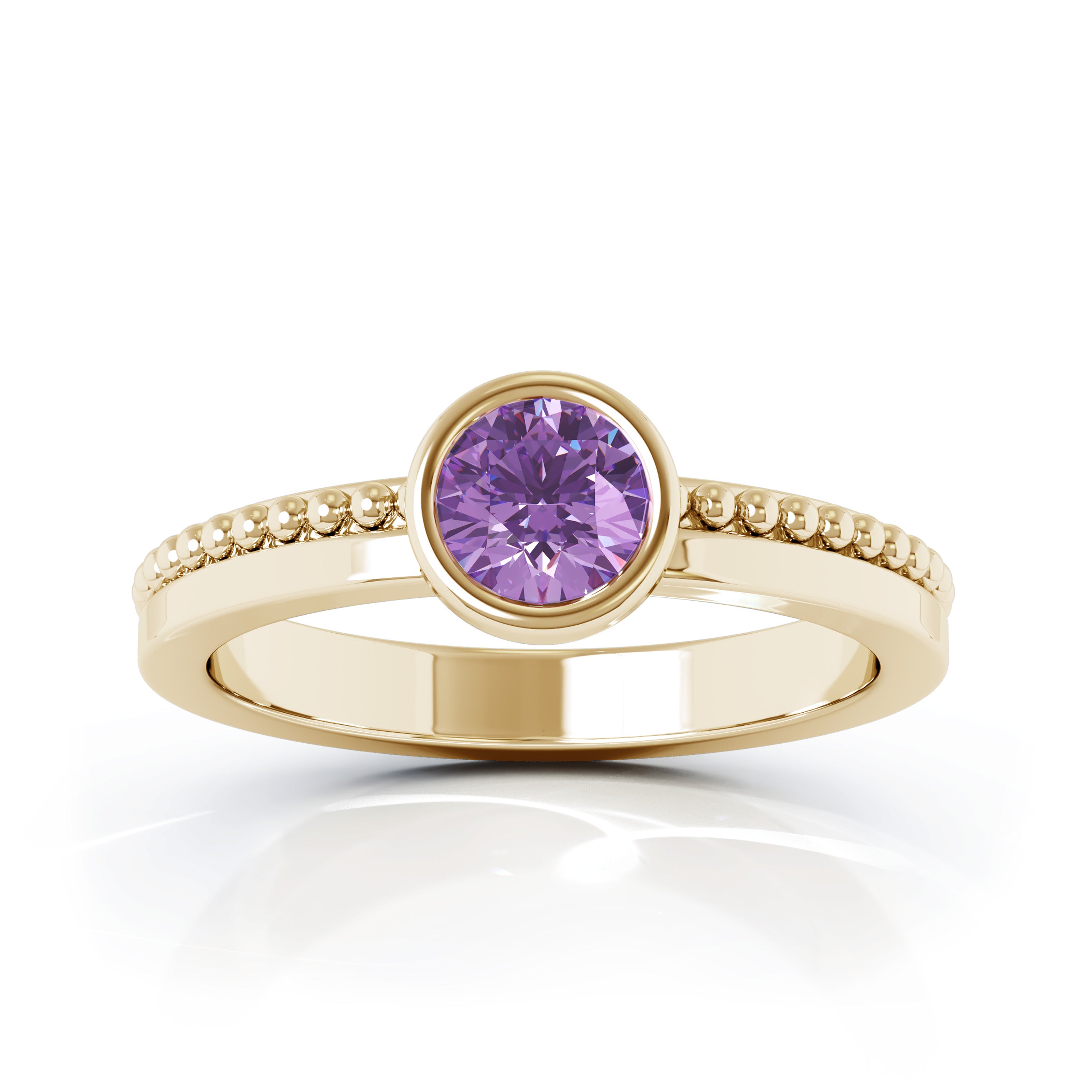 Bezel 5MM Amethyst Bead Style Ring in 14K Gold