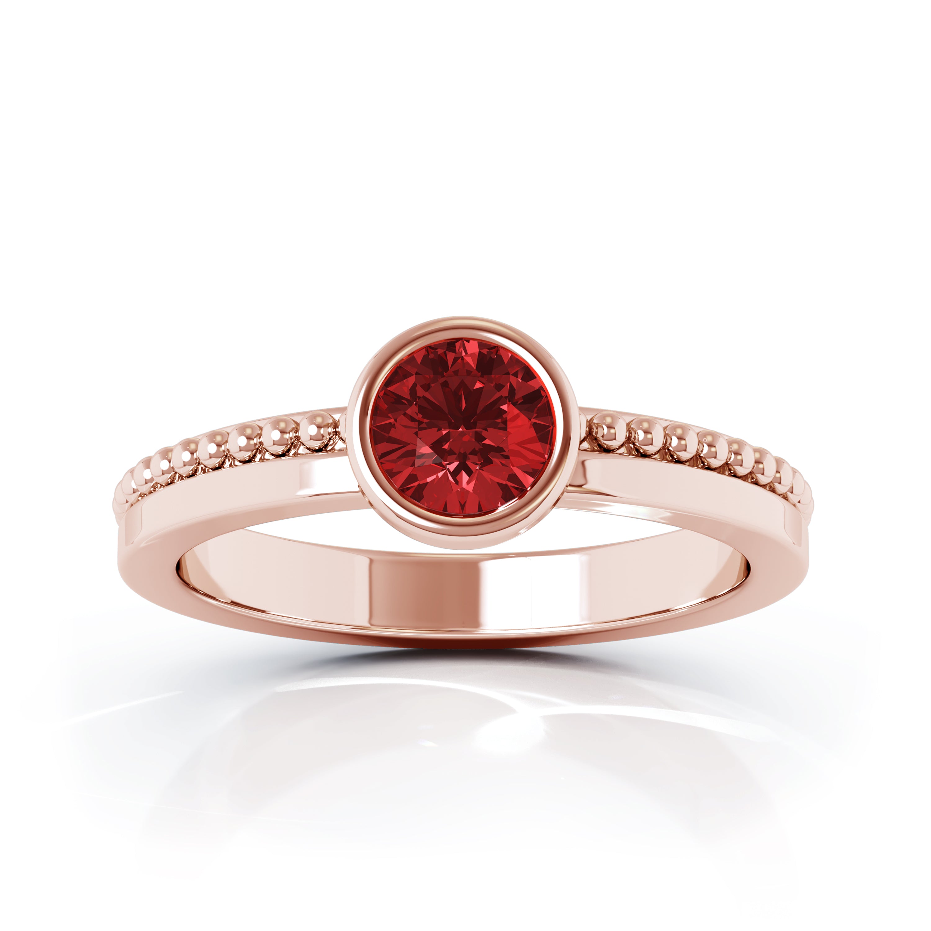 Bezel 5MM Garnet Bead Style Ring in 14K Gold