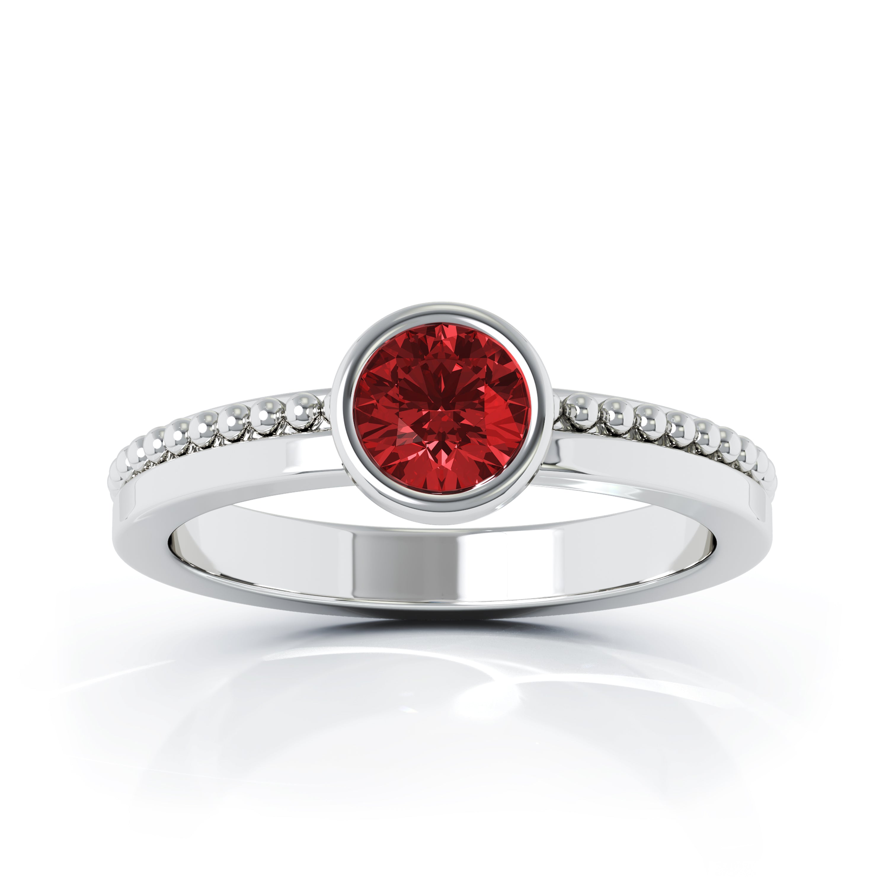 Bezel 5MM Garnet Bead Style Ring in 14K Gold