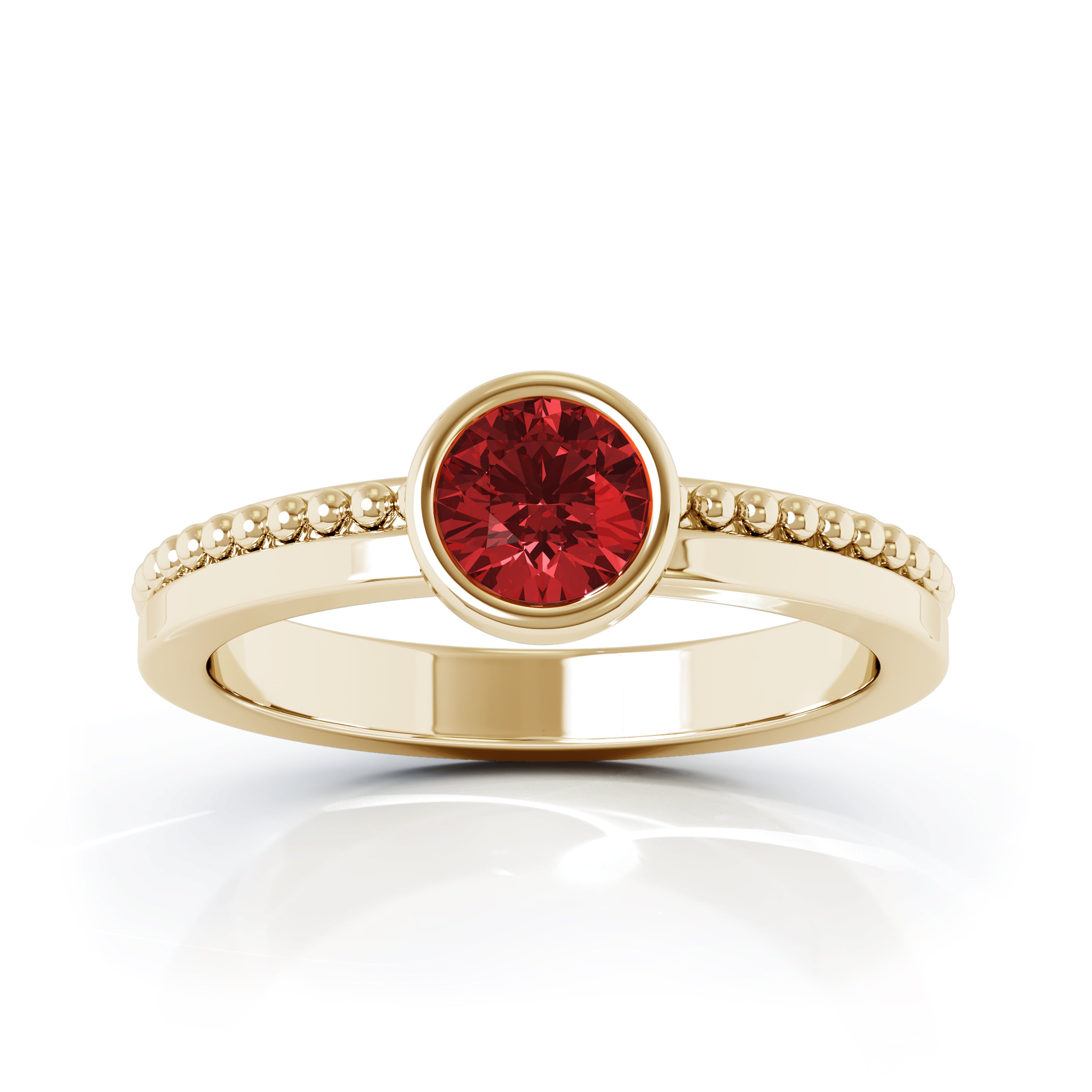 Bezel 5MM Garnet Bead Style Ring in 14K Gold