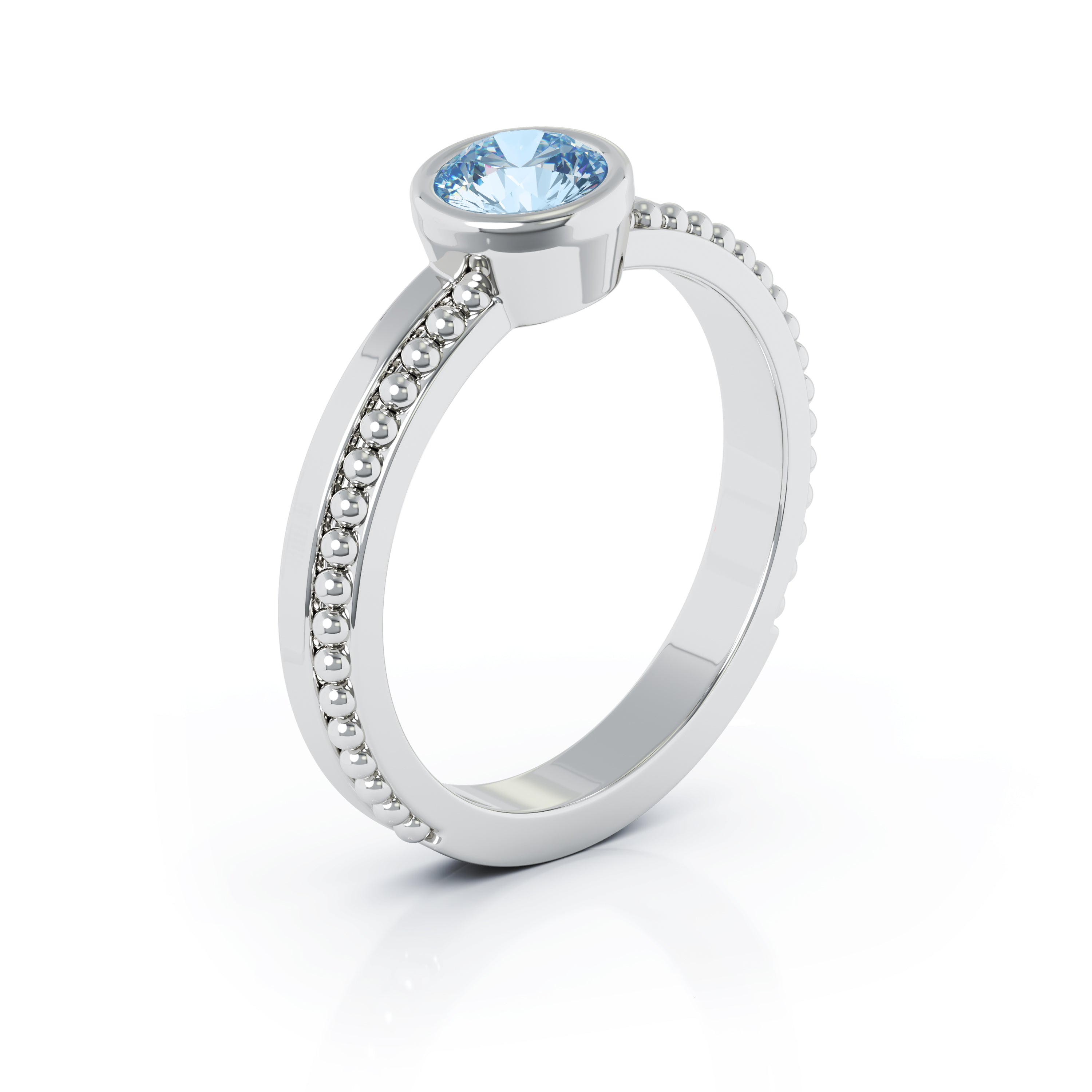 Bezel 5MM Blue Topaz Bead Style Ring in 14K Gold