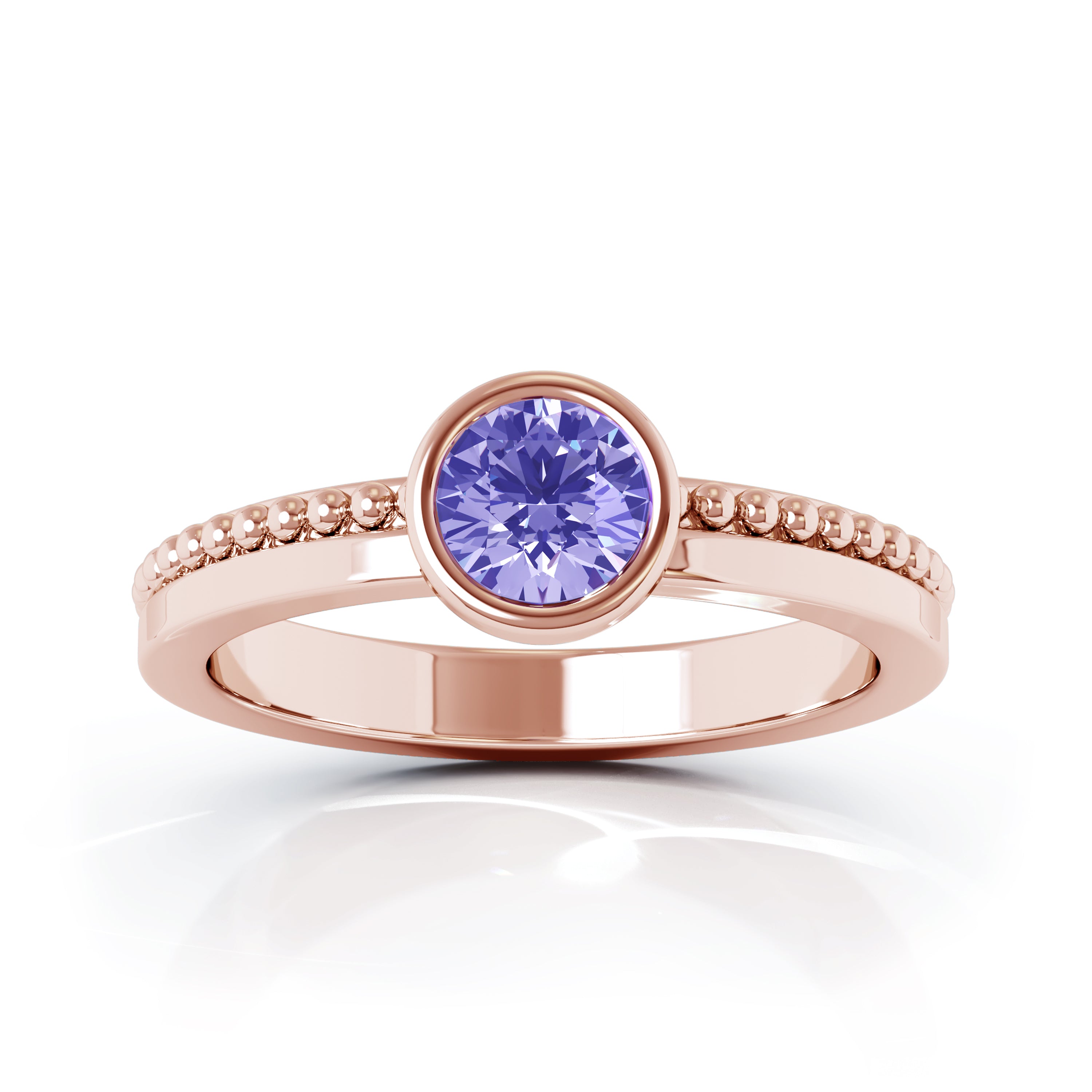 Bezel 5MM Tanzanite Bead Style Ring in 14K Gold