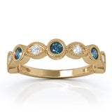 14K Gold London Blue Topaz & Diamond (0.12 Ct, G-H Color, SI2-I1 Clarity) Milligrain Wedding Band