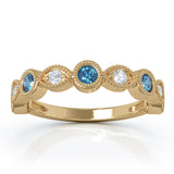 14K Gold Swiss Blue Topaz & Diamond (0.12 Ct, G-H Color, SI2-I1 Clarity) Milligrain Wedding Band