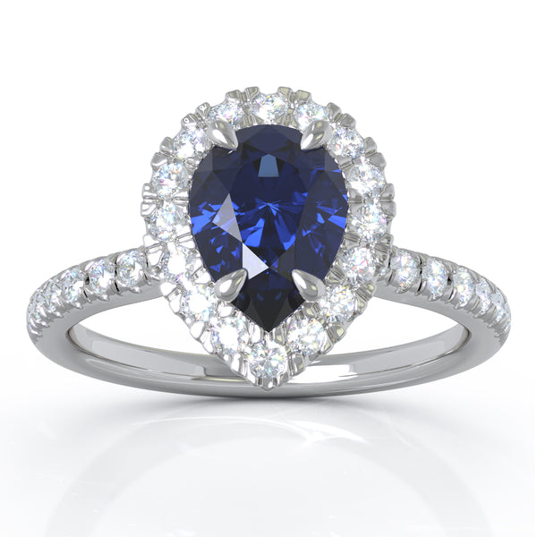 14K White Gold 7x5MM Blue Sapphire & Diamond Ring (0.34 Ct, G-H Color, I1-I2 Clarity)