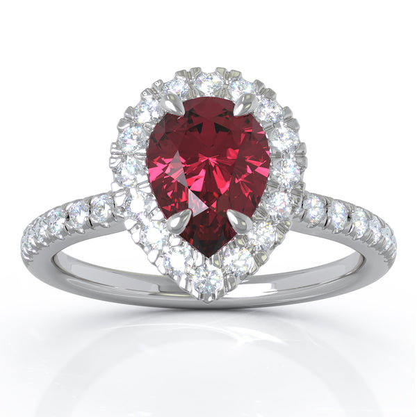 14K White Gold 7x5MM Ruby & Diamond Ring (0.34 Ct, G-H Color, I1-I2 Clarity)