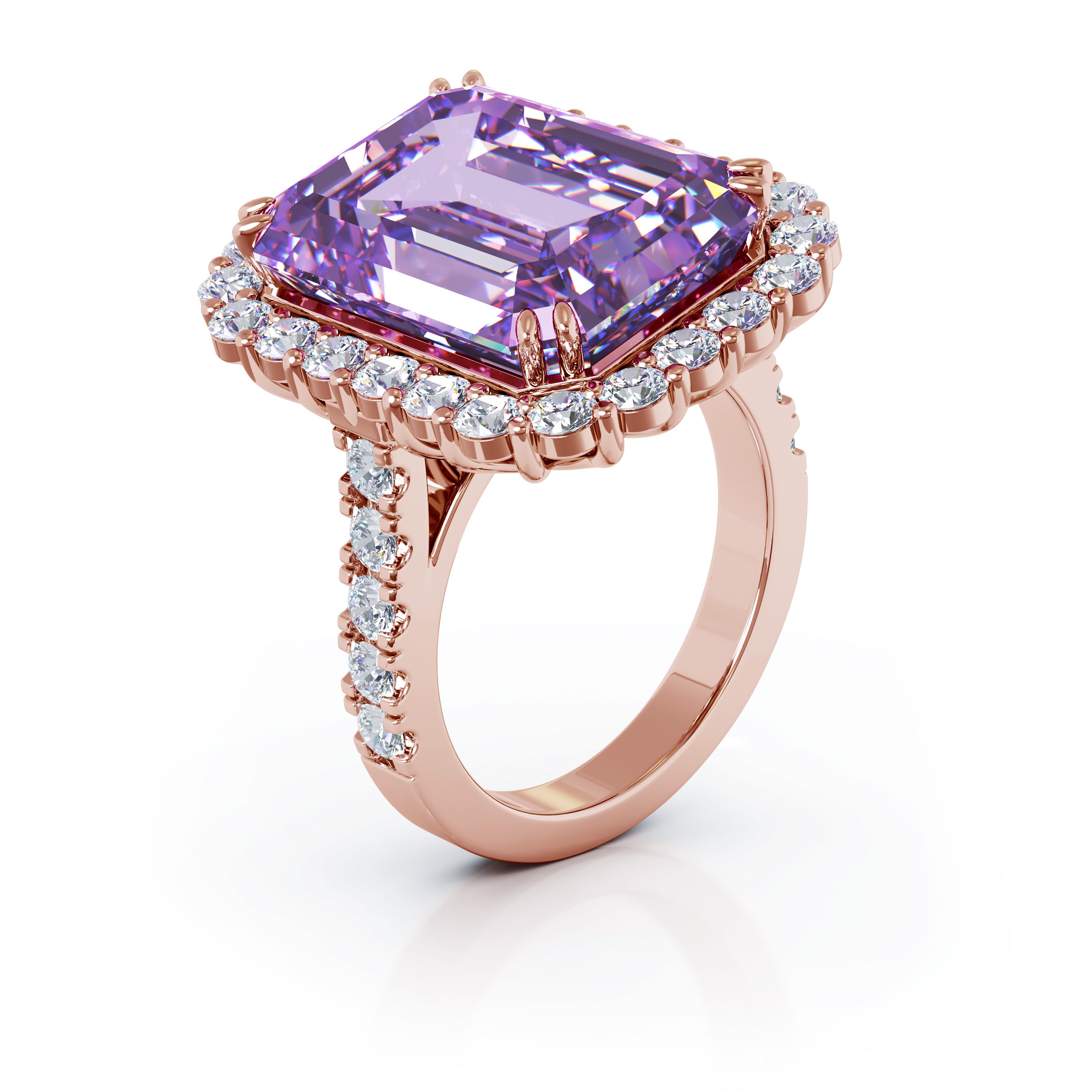 Emerald Cut Amethyst & 1.35Ct Diamond Ring in 14K Gold