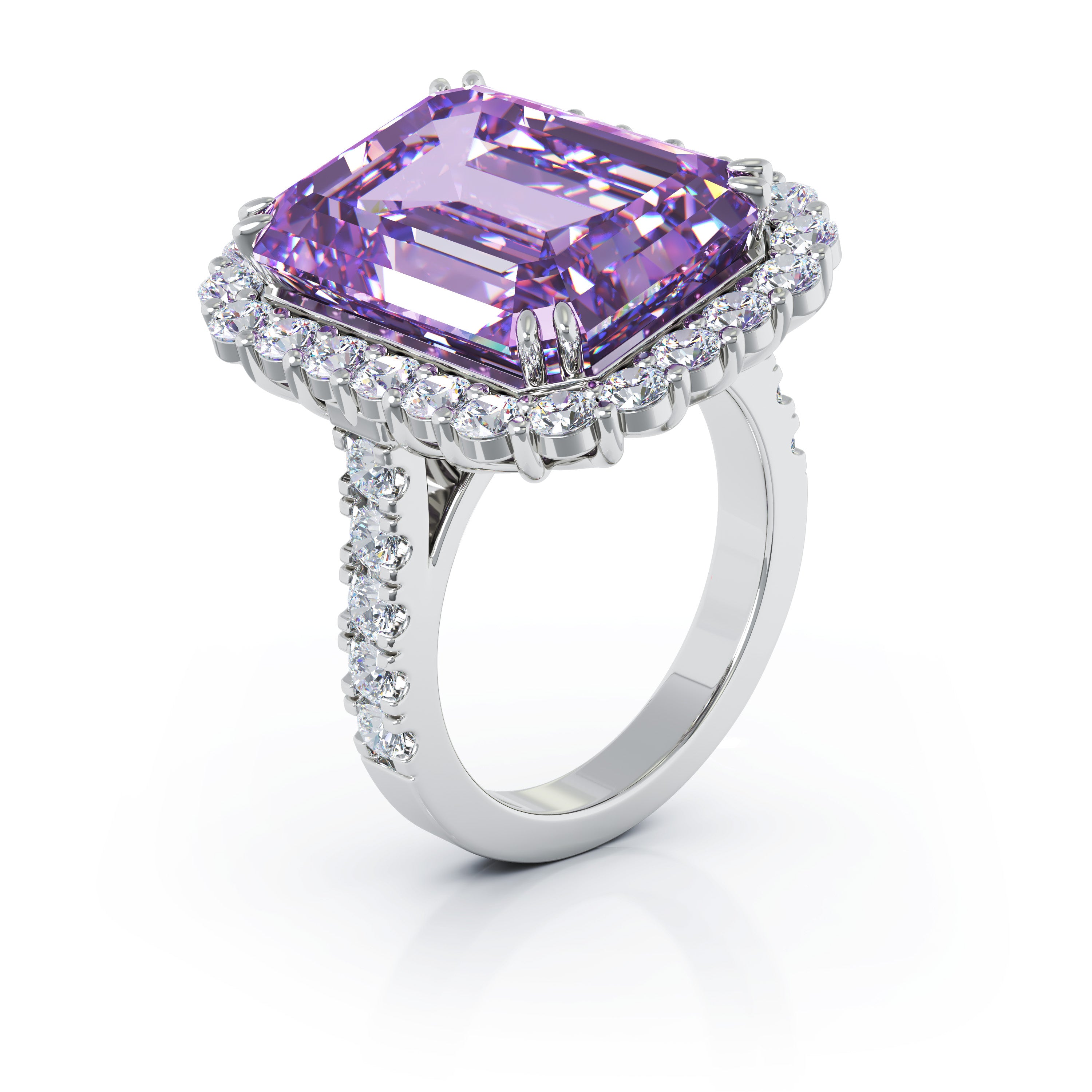 Emerald Cut Amethyst & 1.35Ct Diamond Ring in 14K Gold