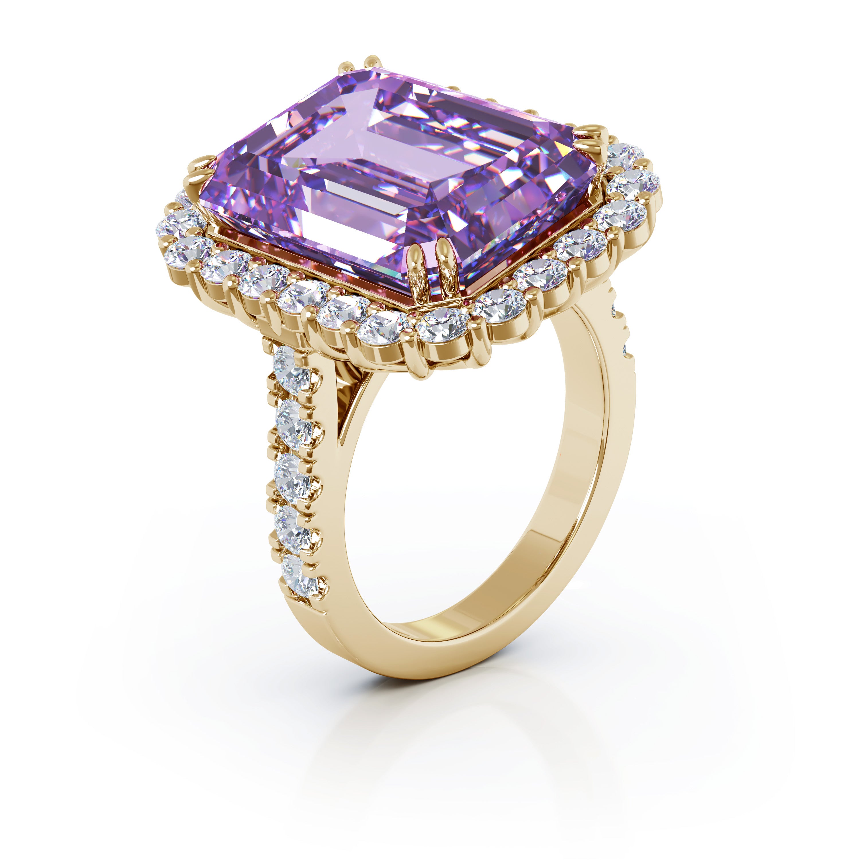 Emerald Cut Amethyst & 1.35Ct Diamond Ring in 14K Gold