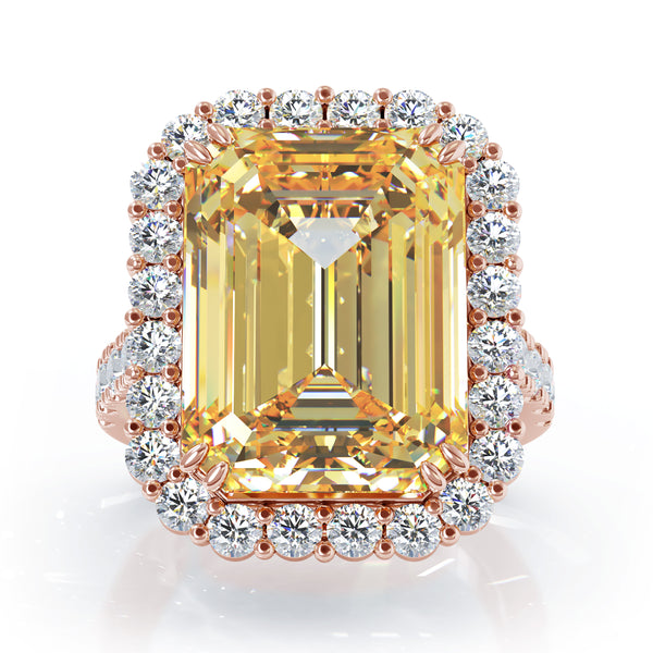 14K Gold Emerald Cut Citrine & Diamond Ring (1.35 CT, G-H, SI2-I1)