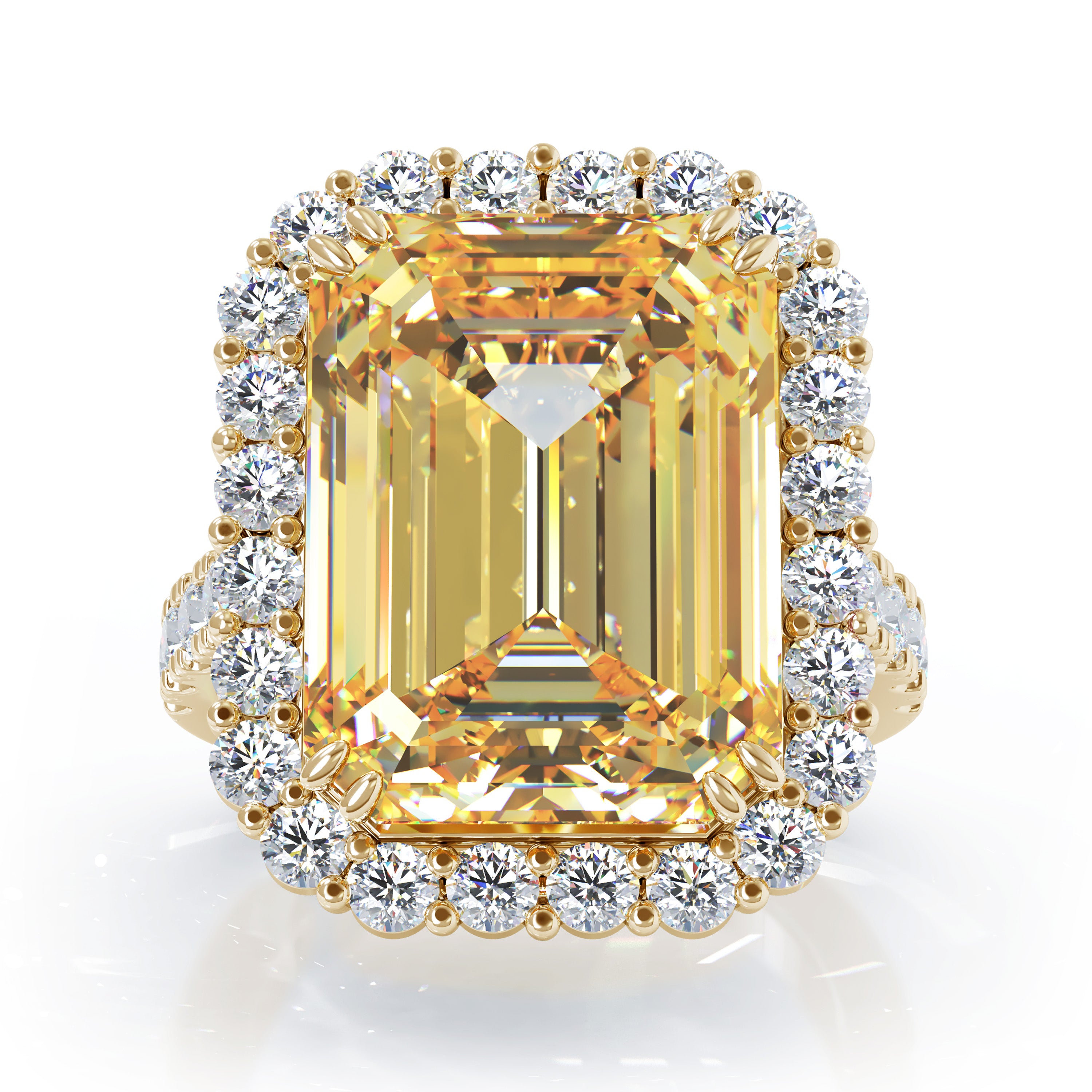 Emerald Cut Citrine & 1.35Ct Diamond Ring in 14K Gold