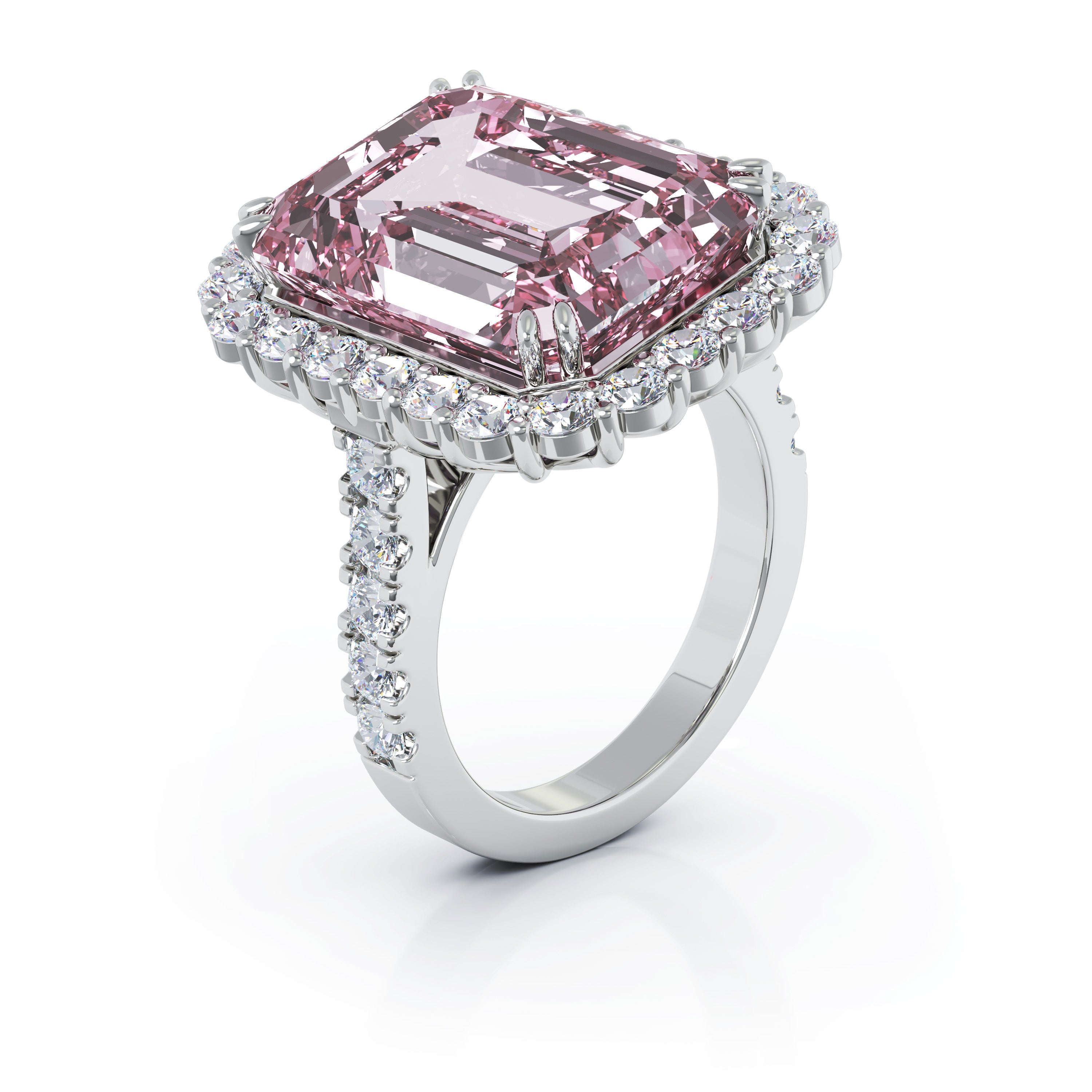 Emerald Cut Kunzanite & 1.35Ct Diamond Ring in 14K Gold