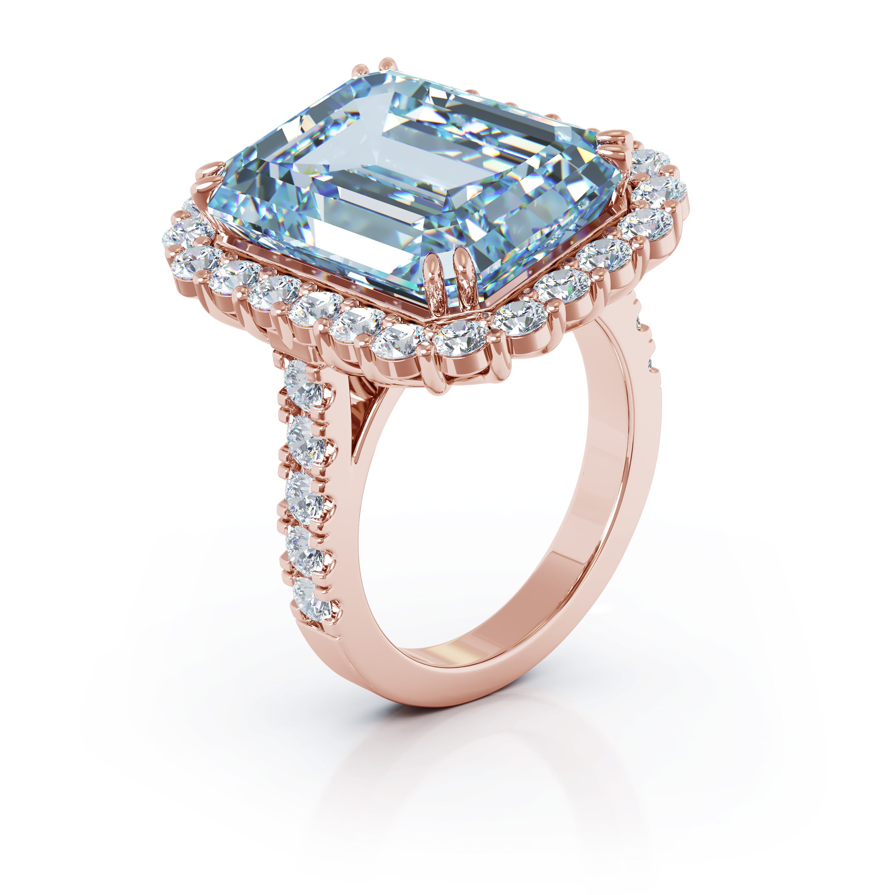 Emerald Cut Blue Topaz & 1.35Ct Diamond Ring in 14K Gold
