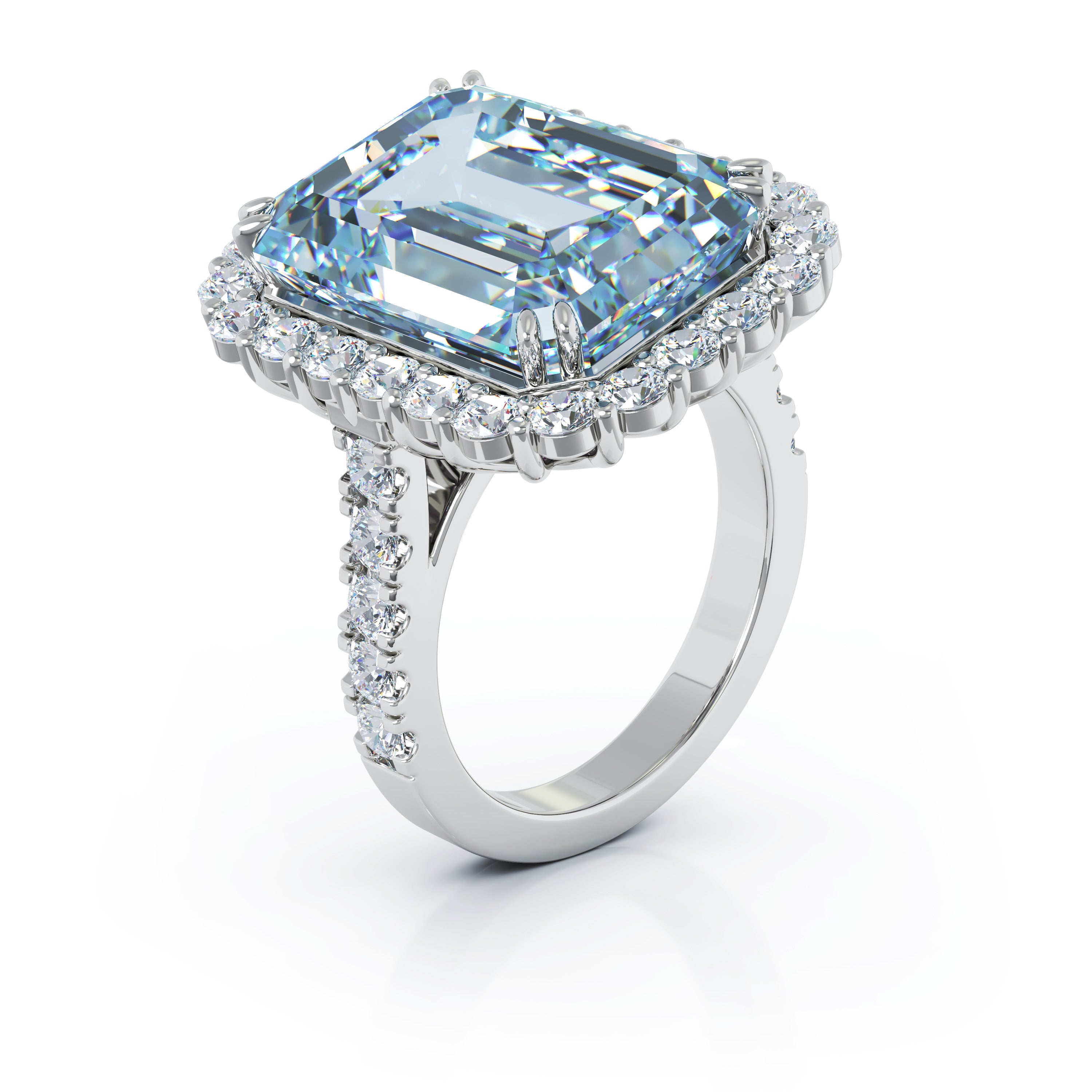Emerald Cut Blue Topaz & 1.35Ct Diamond Ring in 14K Gold