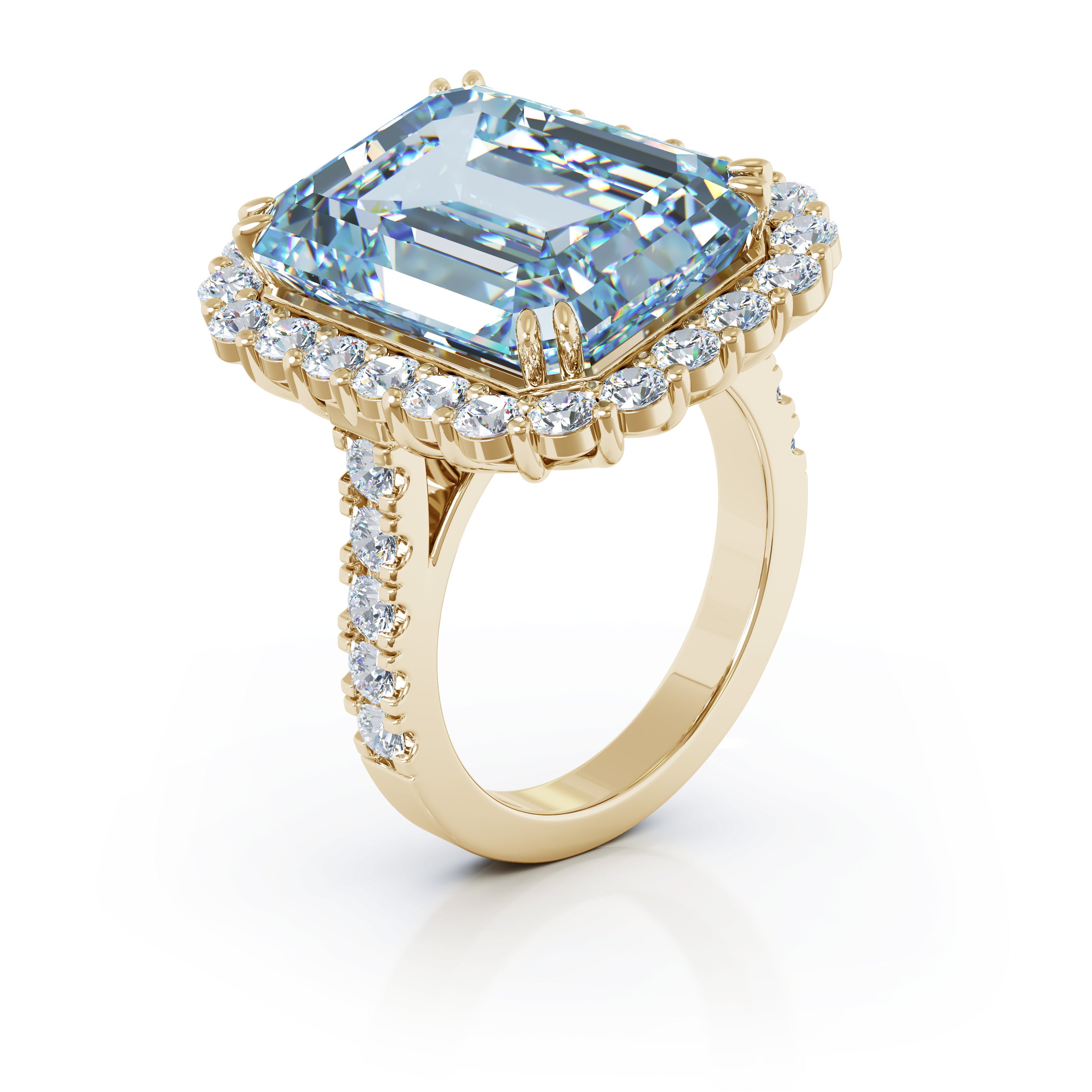 Emerald Cut Blue Topaz & 1.35Ct Diamond Ring in 14K Gold