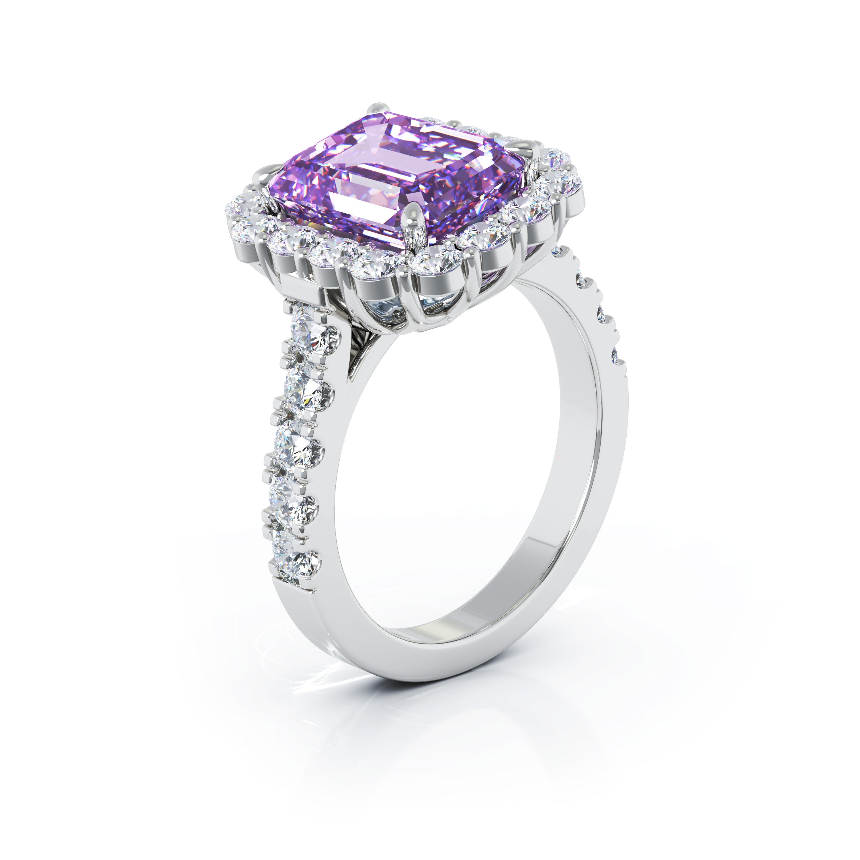Emerald Cut Gemstone & 1.30Ct Diamond Ring in 14K Gold
