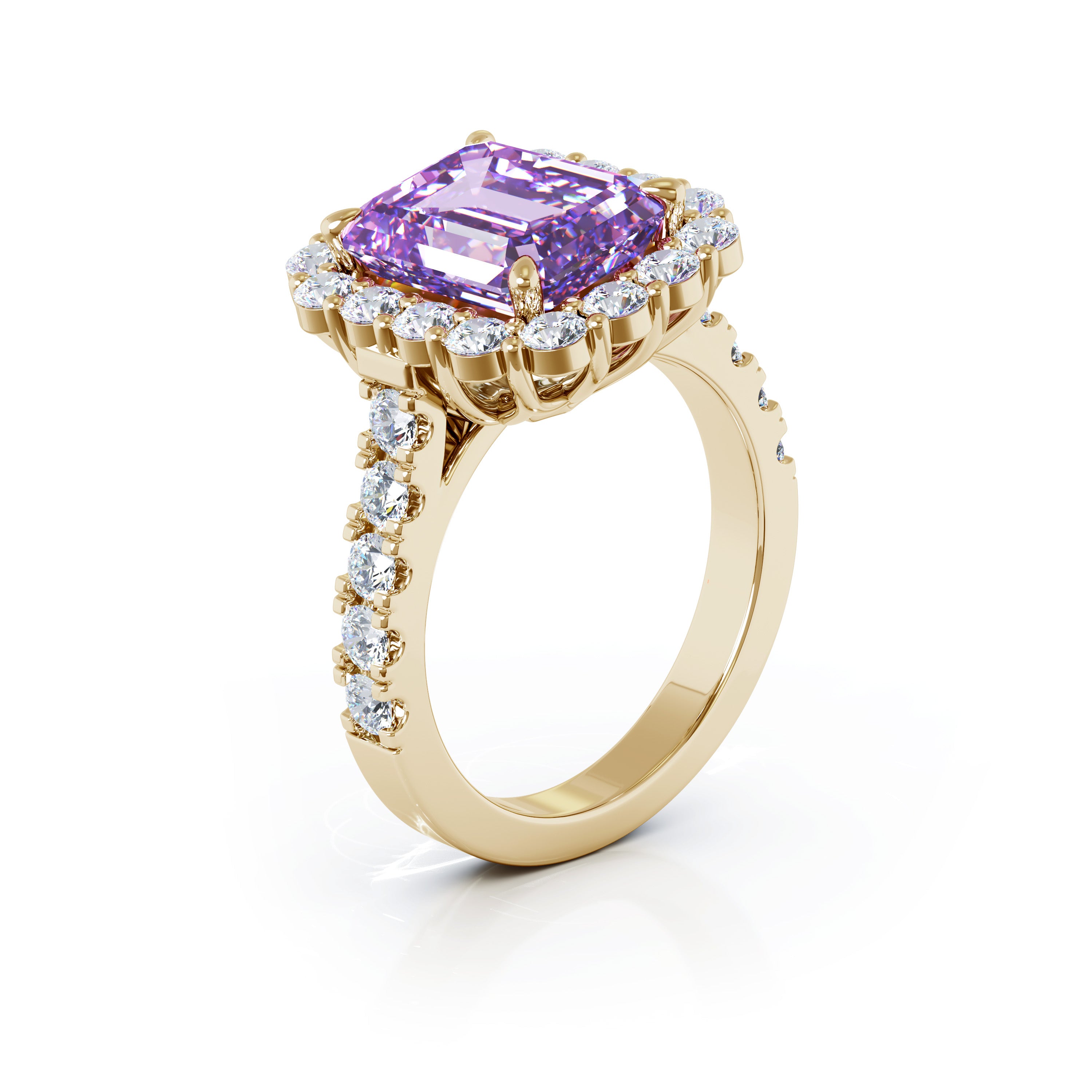 Emerald Cut Gemstone & 1.30Ct Diamond Ring in 14K Gold