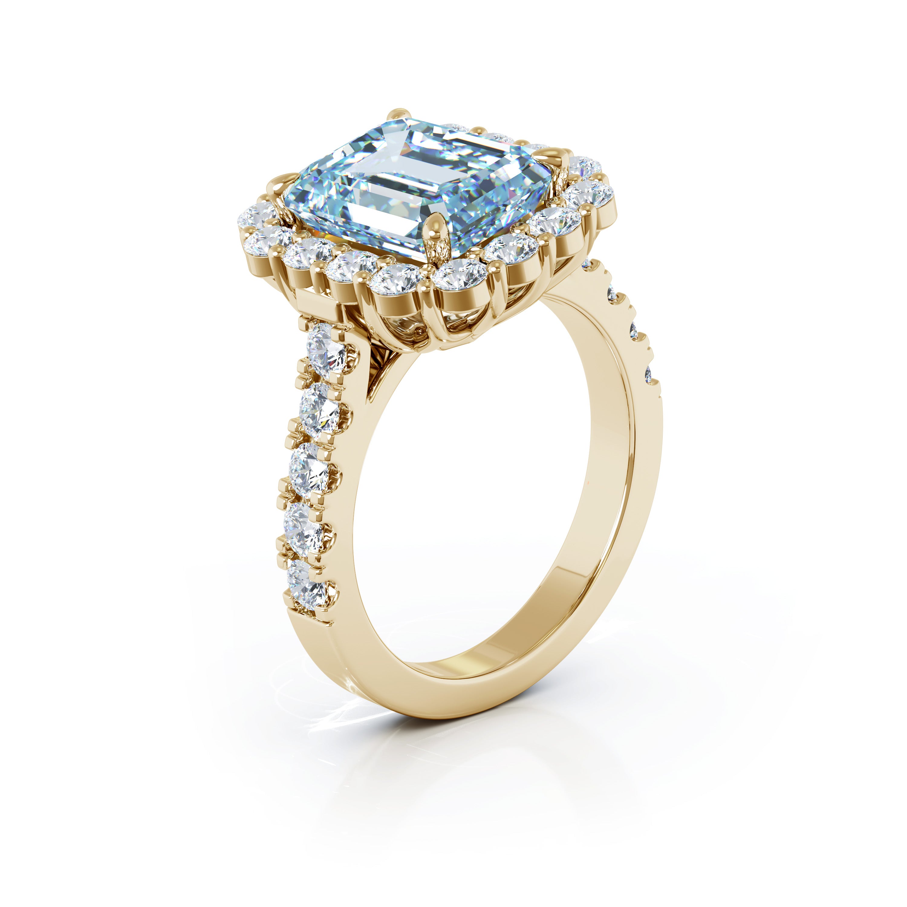 Emerald Cut Gemstone & 1.30Ct Diamond Ring in 14K Gold